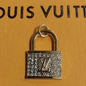 LV Gold and White Crystal Padlock Charm Pendant